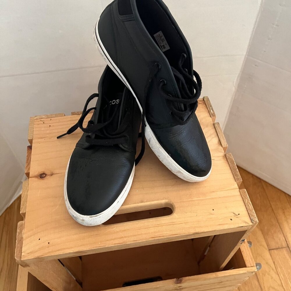 Lacoste Mens Size 7 Black Leather Ampthill LCR3 SPM Mid Lace-Up Sneakers Shoes - Picture 15 of 16